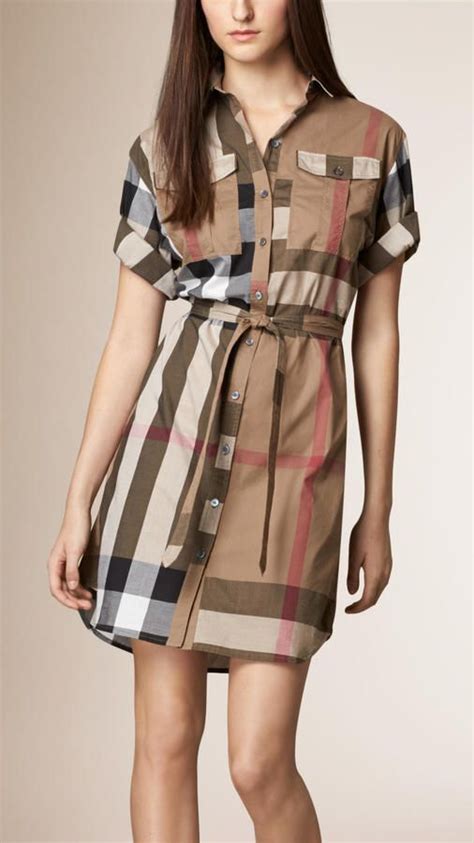 burberry check belted dress|Check Cotton Shirt Dress in Light sage .